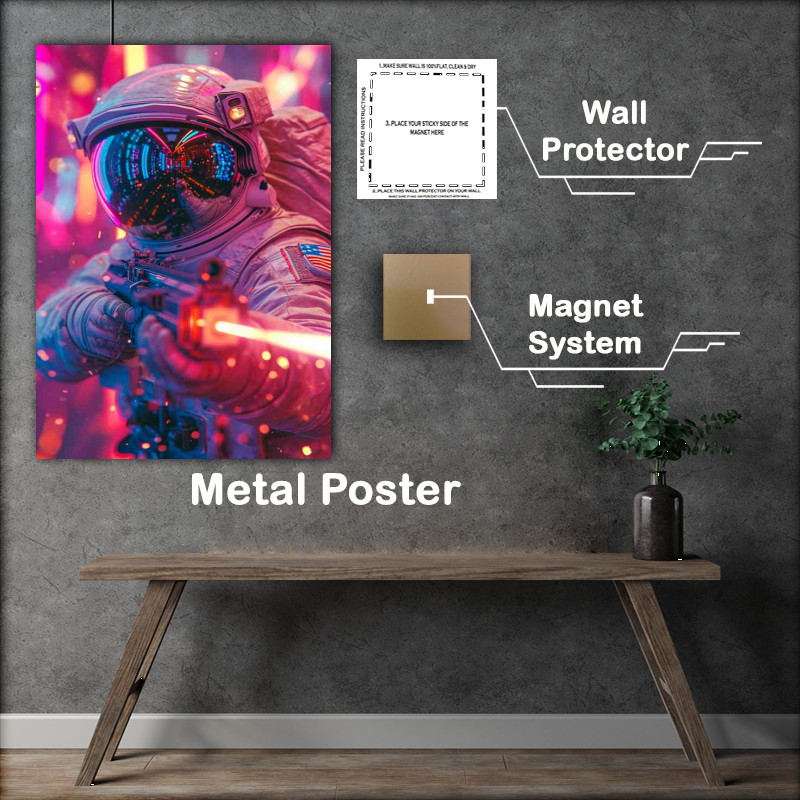 Buy Metal Poster : (Astronaut in space suit in neon colours)