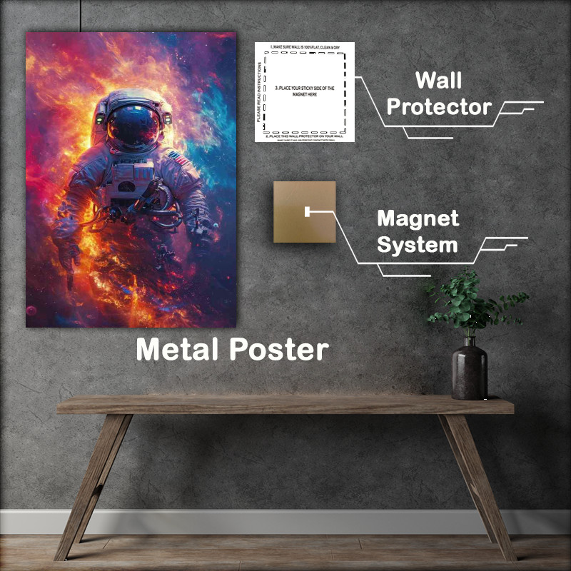 Buy Metal Poster : (Astronaut in space with clour clouds)