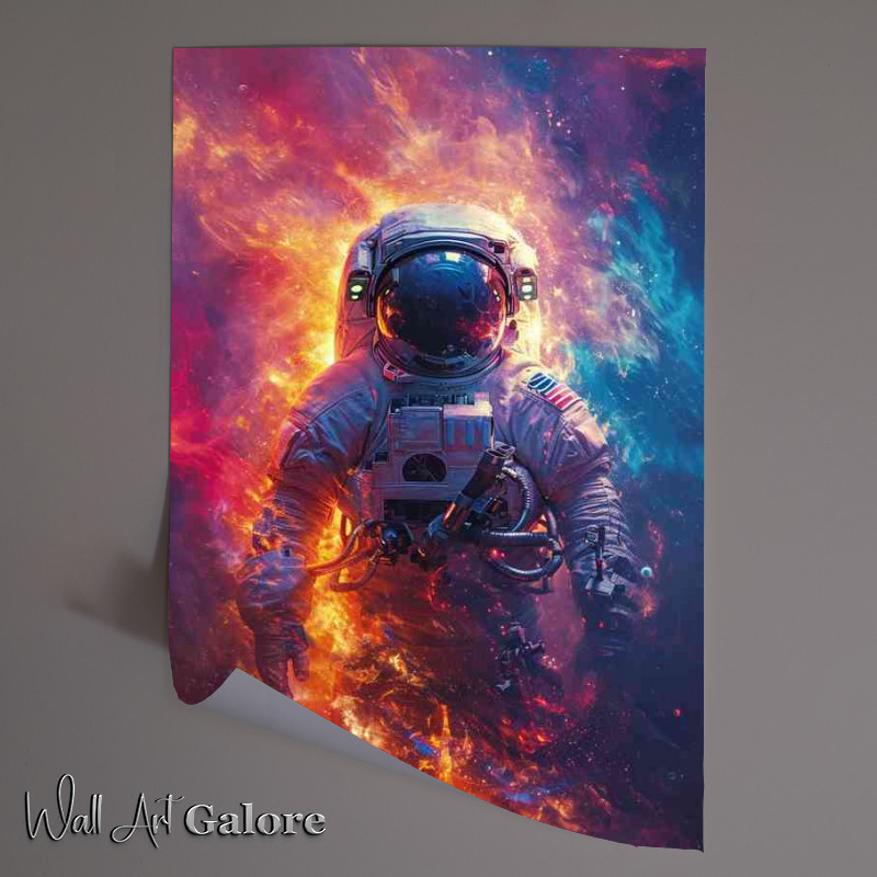 Buy Unframed Poster : (Astronaut in space with clour clouds)