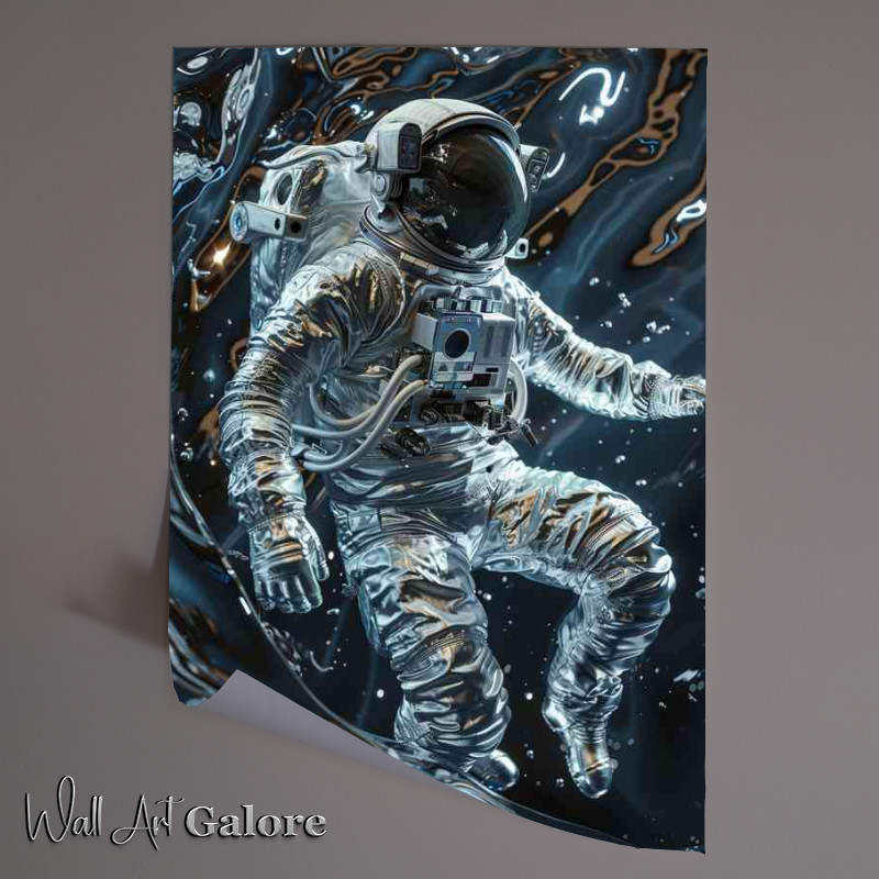 Buy Unframed Poster : (Astronaut is floating with stars and swirls)