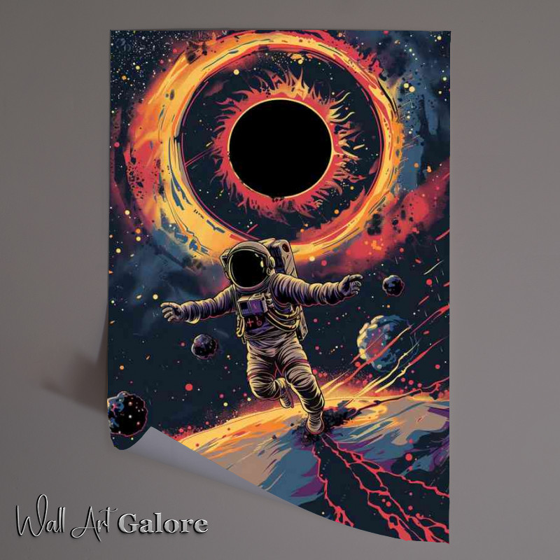 Buy Unframed Poster : (Astronaut taking off in space above a giant black hole)