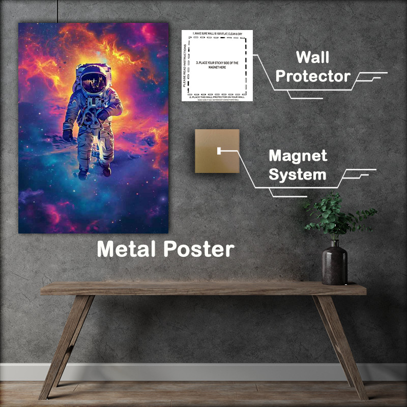 Buy Metal Poster : (Astronaut walking on space clouds)