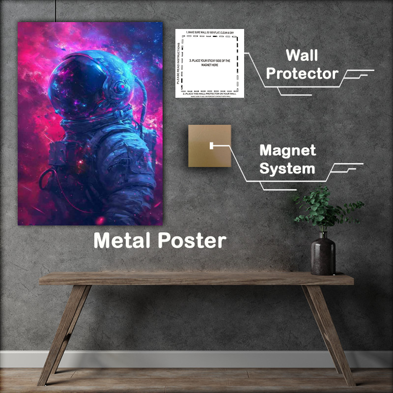 Buy Metal Poster : (Astronaut with pinks and purple clouds)