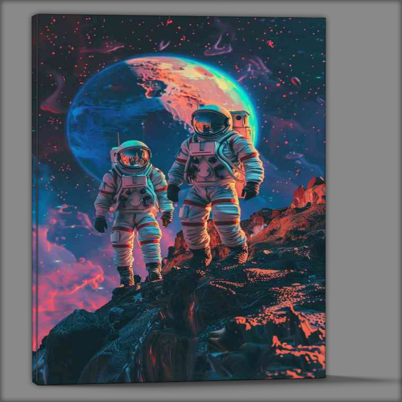 Buy Canvas : (Astronauts in space walking over giant planets)