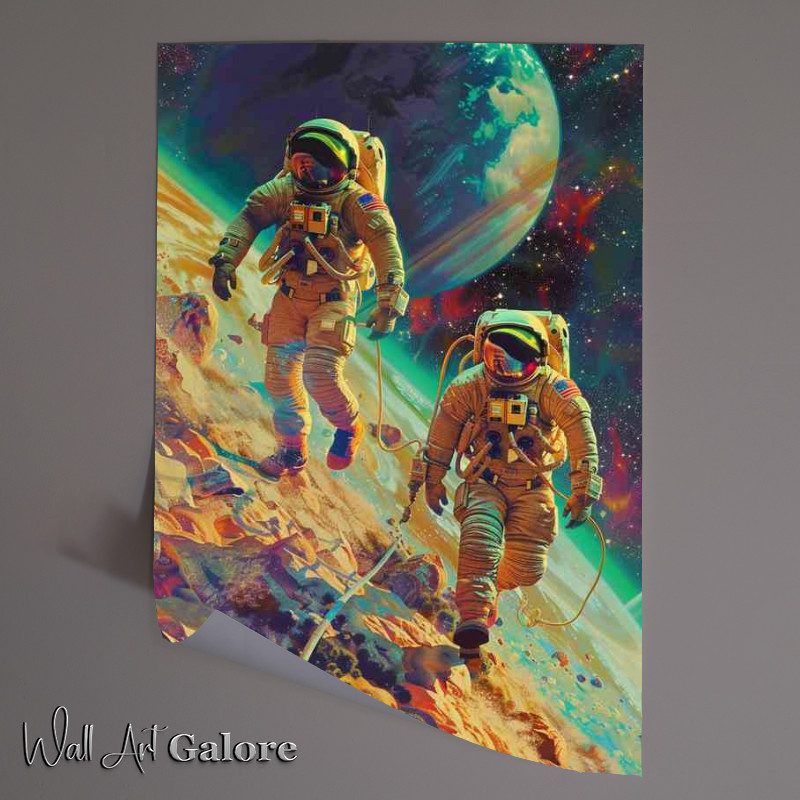 Buy Unframed Poster : (Astronauts walking over space matter)