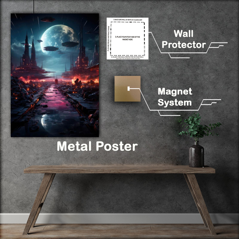 Buy Metal Poster : (Neon cosmic space battle)