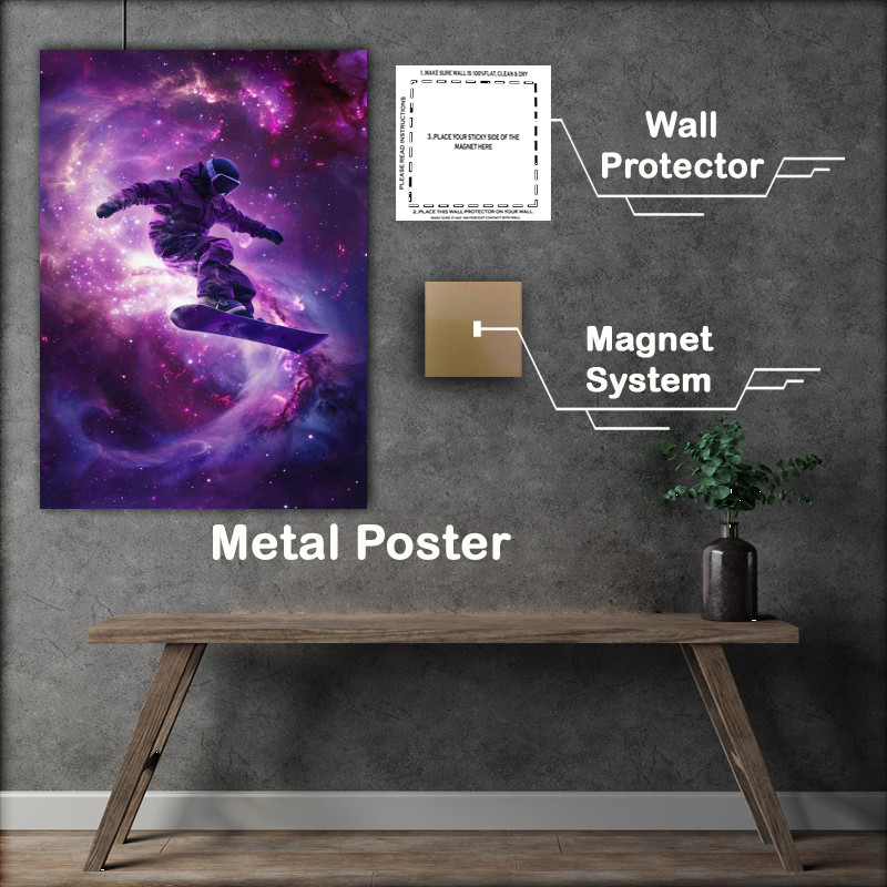 Buy Metal Poster : (Snowboard flying in space purples)