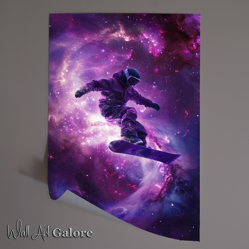 Buy Unframed Poster : (Snowboard flying in space purples)