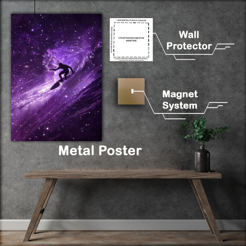 Buy Metal Poster : (Surfer in space on a surfboard)