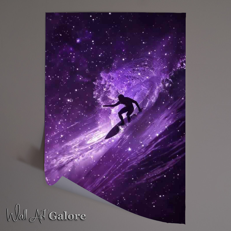 Buy Unframed Poster : (Surfer in space on a surfboard)