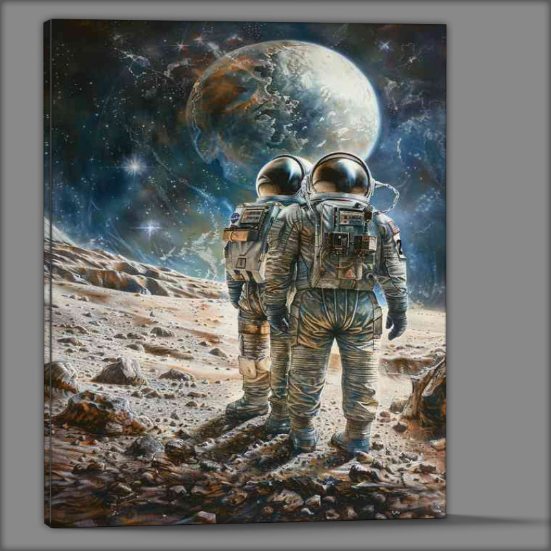Buy Canvas : (Two Astronauts standing on a deserted planet)