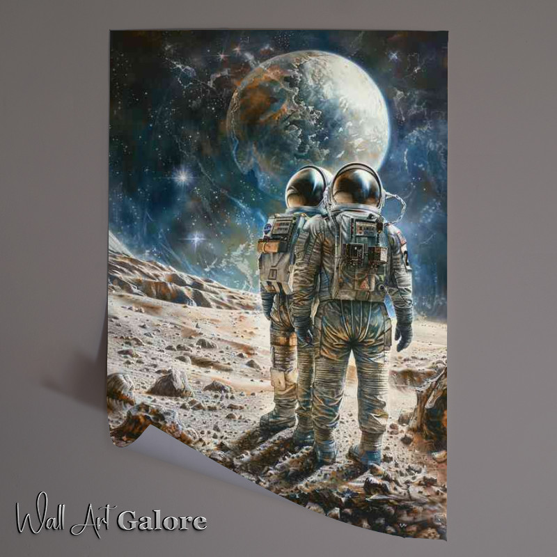 Buy Unframed Poster : (Two Astronauts standing on a deserted planet)
