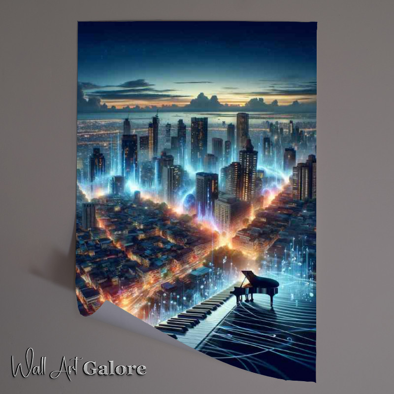 Buy Unframed Poster : (Cityscape at dusk where buildings and streets pulse with the rhythm)