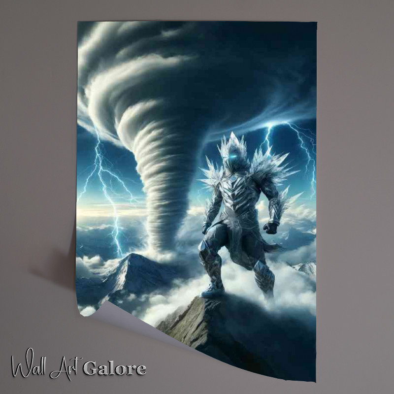 Buy Unframed Poster : (Warrior in air themed armor tornado on a high mountain)