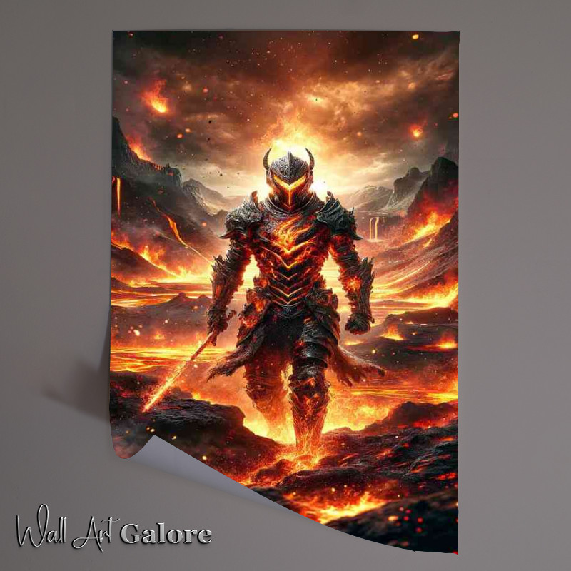 Buy Unframed Poster : (Warrior in fire themed armor in a volcanic crater)