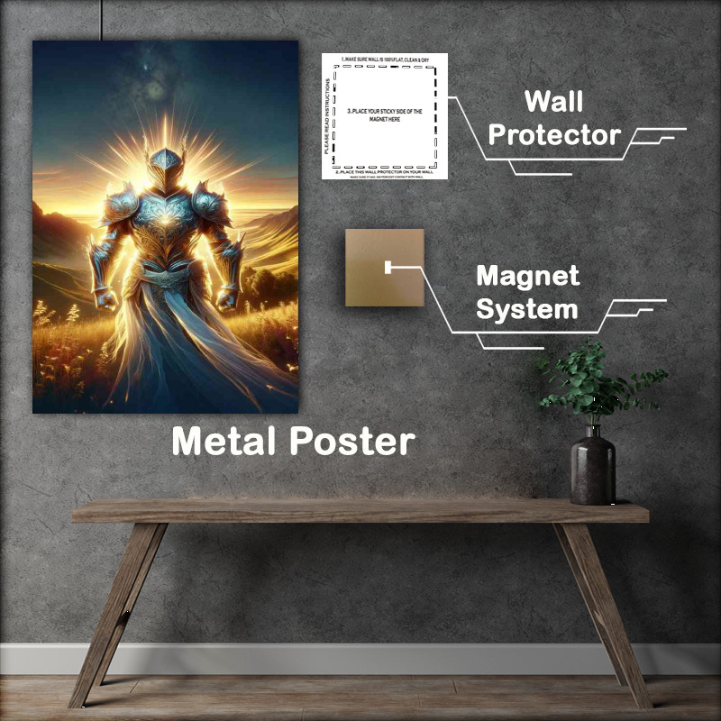 Buy Metal Poster : (Warrior in light themed armor radiating a brilliant aura)