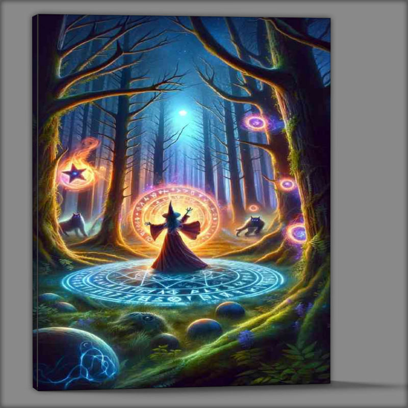 Buy Canvas : (Wise Witch casting a powerful spell in an enchanted forest)