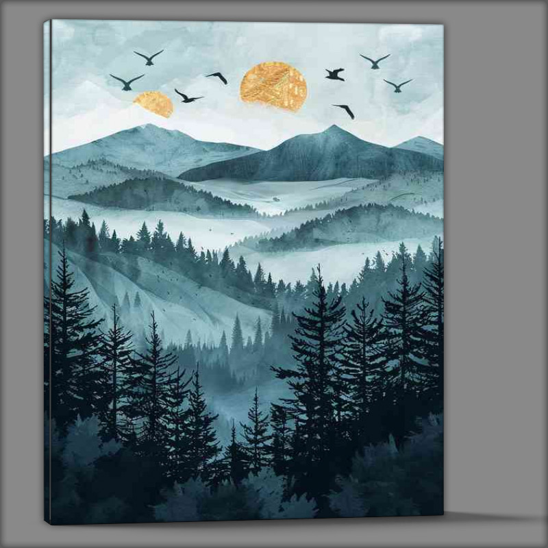 Buy Canvas : (A forest of pine trees with gold accents)