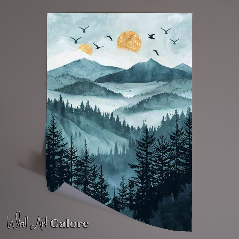 Buy Unframed Poster : (A forest of pine trees with gold accents)