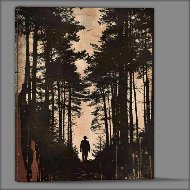 Buy Canvas : (Man walking through the forest silhouette)