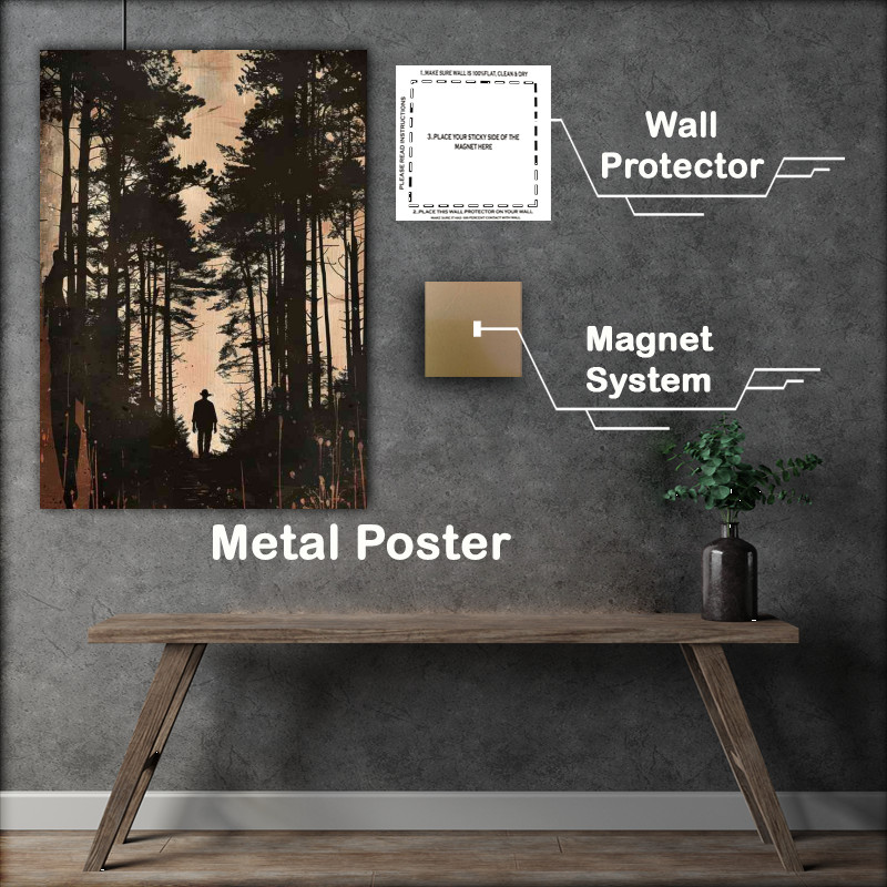 Buy Metal Poster : (Man walking through the forest silhouette)