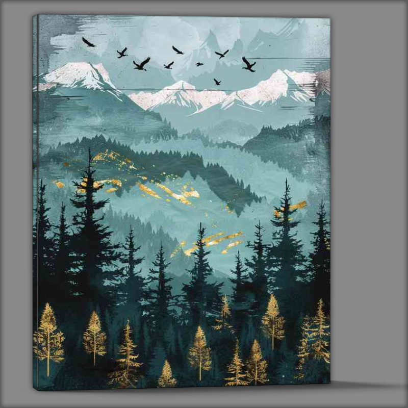 Buy Canvas : (Pine trees with mountains)