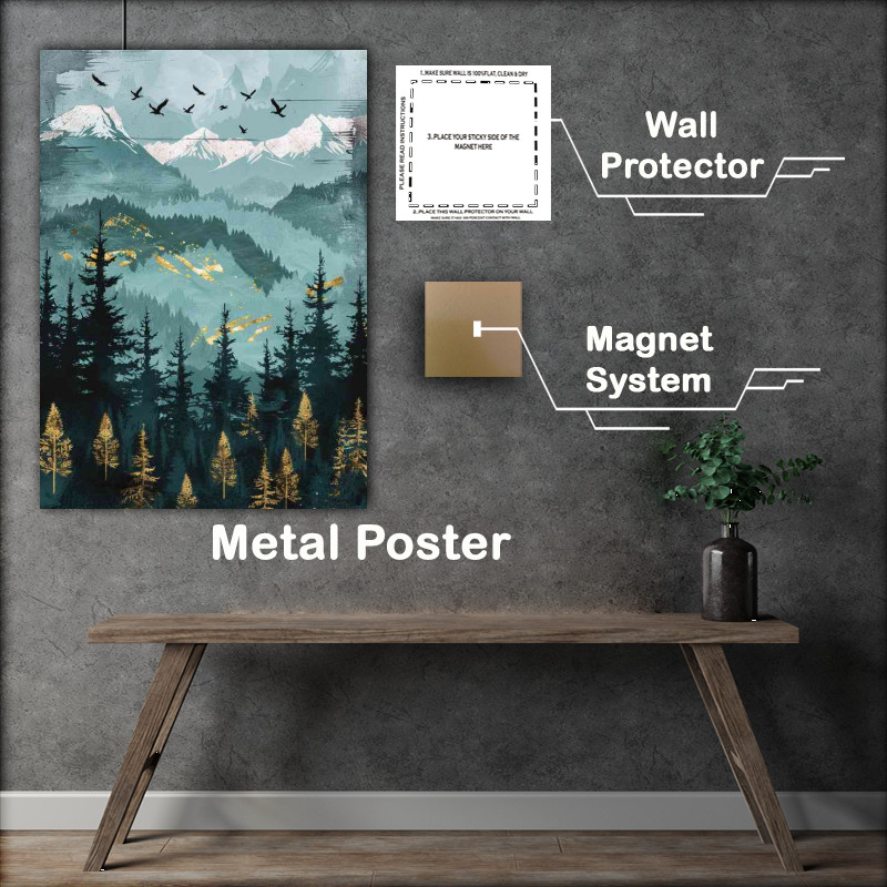 Buy Metal Poster : (Pine trees with mountains)