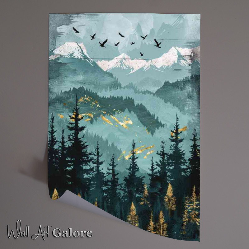 Buy Unframed Poster : (Pine trees with mountains)