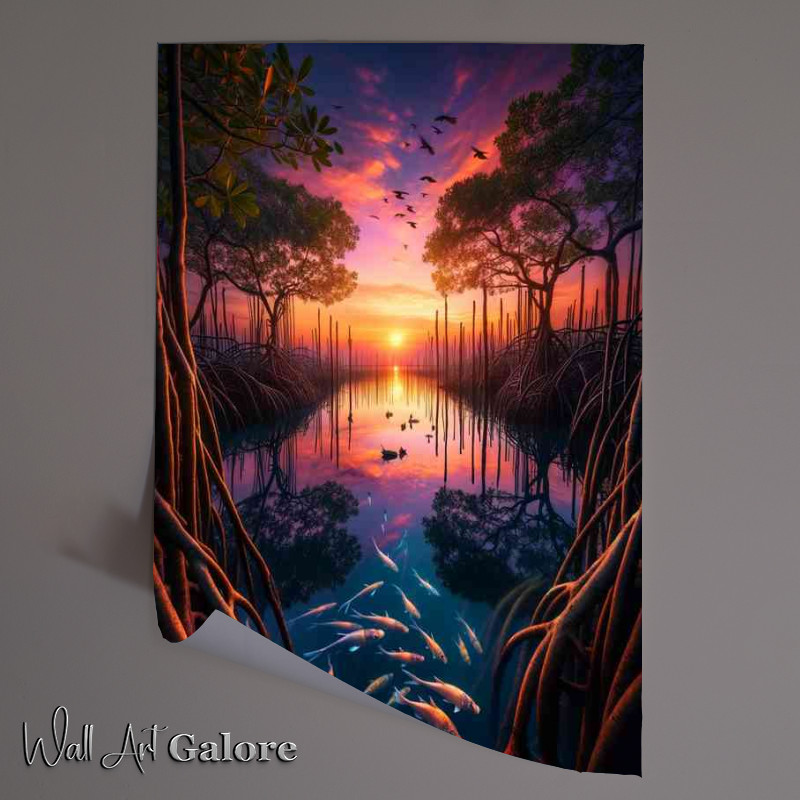 Buy Unframed Poster : (Serene beauty of a coastal mangrove forest at sunset)