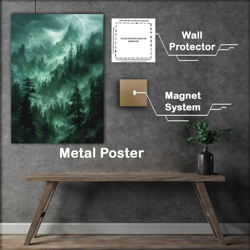 Buy Metal Poster : (The green mountain forest with lightning)