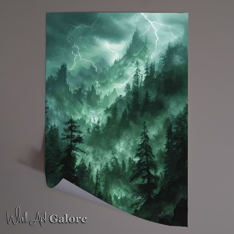 Buy Unframed Poster : (The green mountain forest with lightning)