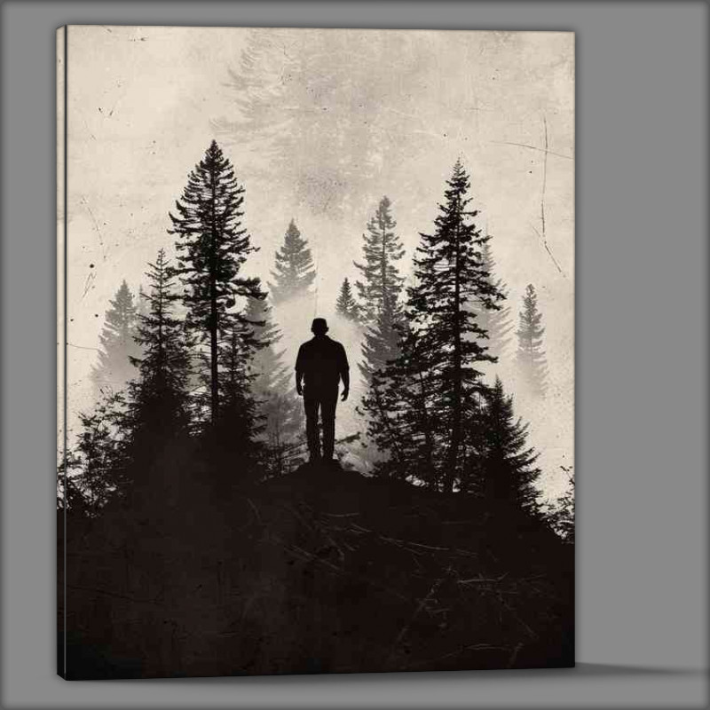 Buy Canvas : (The silhouette of a man walking through forest)