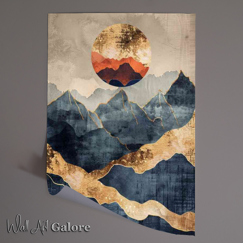 Buy Unframed Poster : (Abstract mountains and coloured sun)