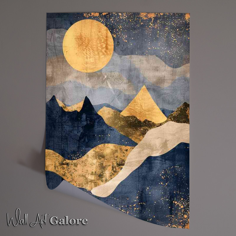 Buy Unframed Poster : (Abstract mountains gold and blue colours)