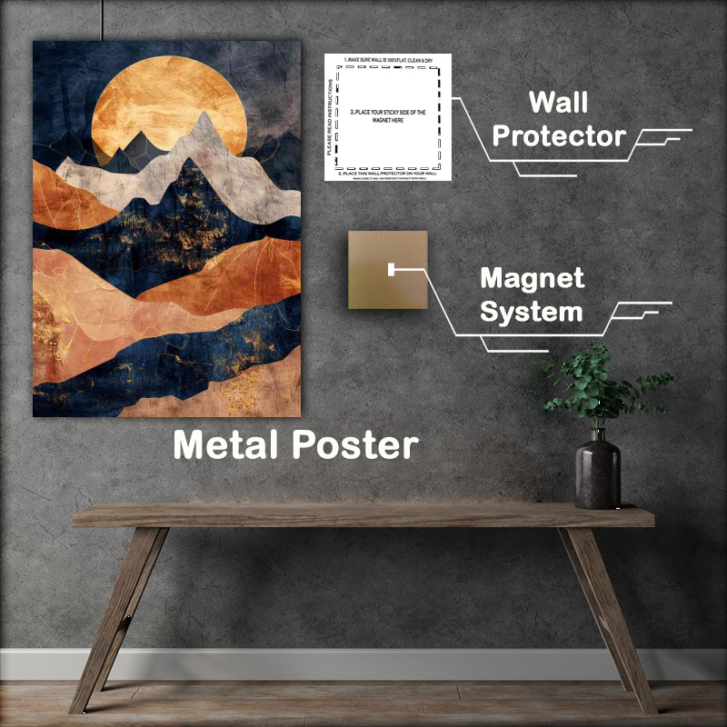 Buy Metal Poster : (Full moon and mountains abstract style)