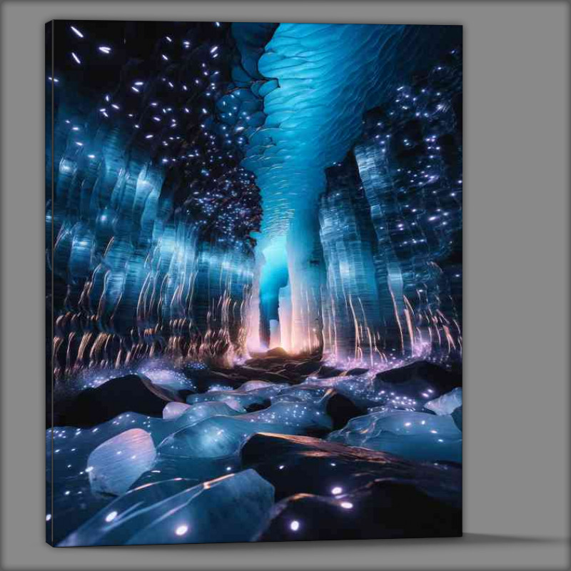 Buy Canvas : (Glacier cavern illuminated by thousands of glow worms)