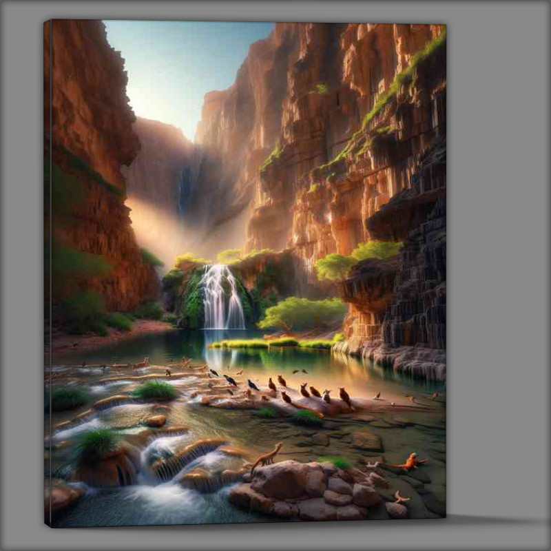 Buy Canvas : (Hidden oasis within a rugged desert canyon)
