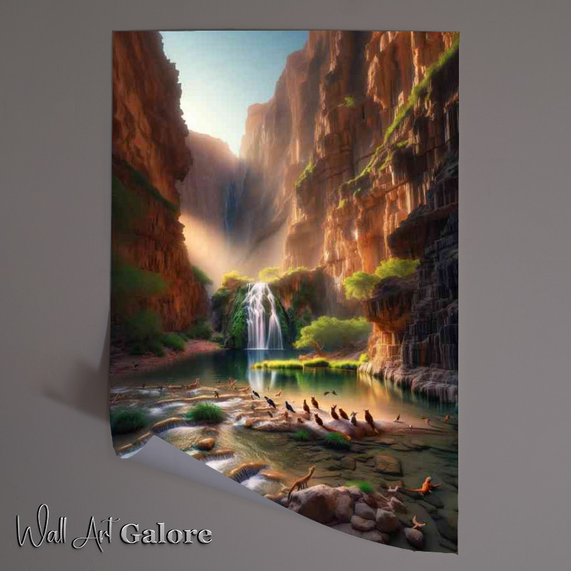 Buy Unframed Poster : (Hidden oasis within a rugged desert canyon)