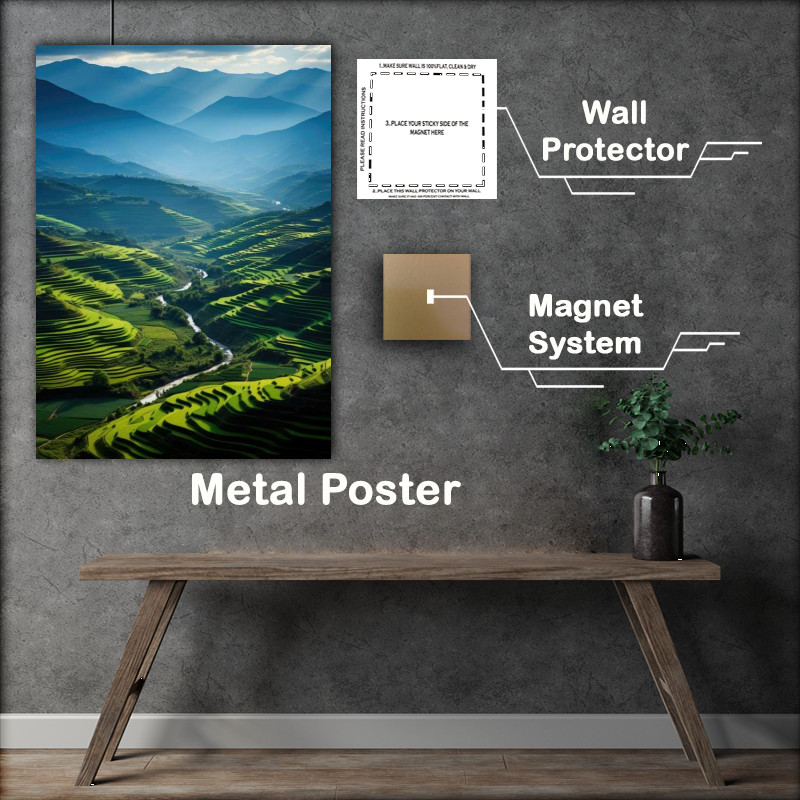 Buy Metal Poster : (Rice Fields with mountains)