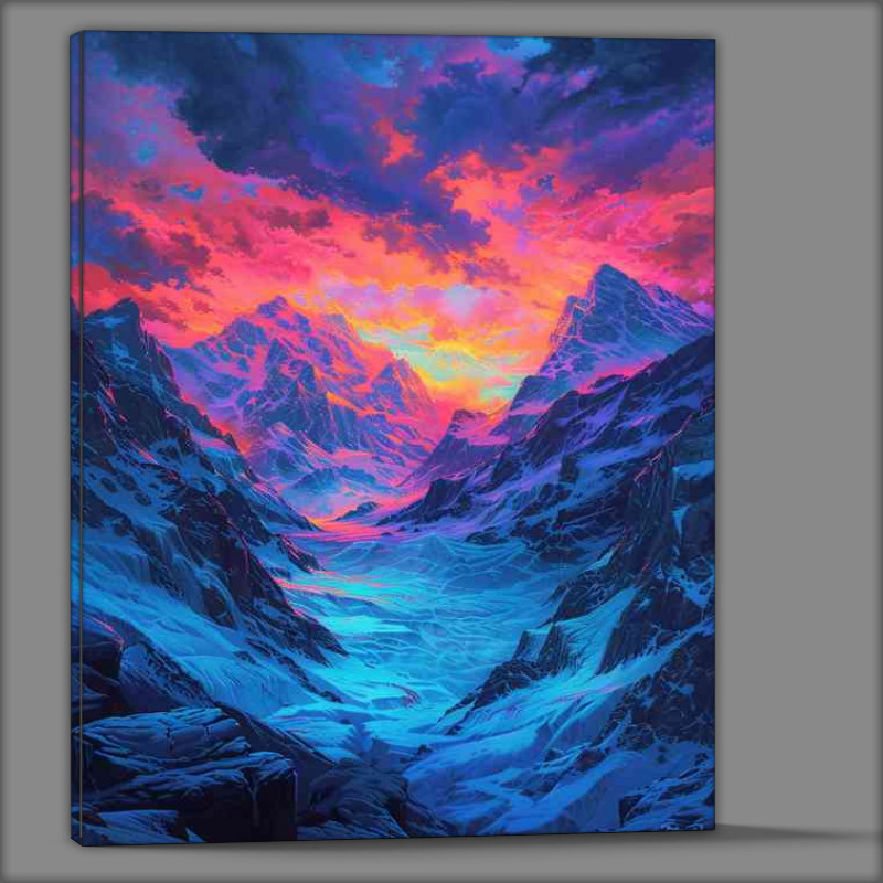 Buy Canvas : (The mountain glacier is glowing form the bright sky)