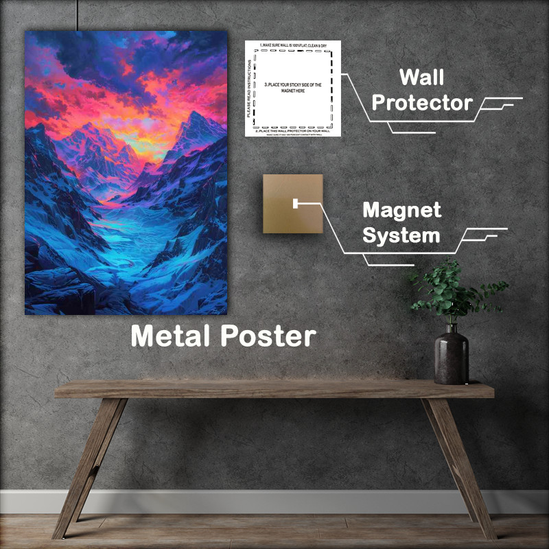 Buy Metal Poster : (The mountain glacier is glowing form the bright sky)