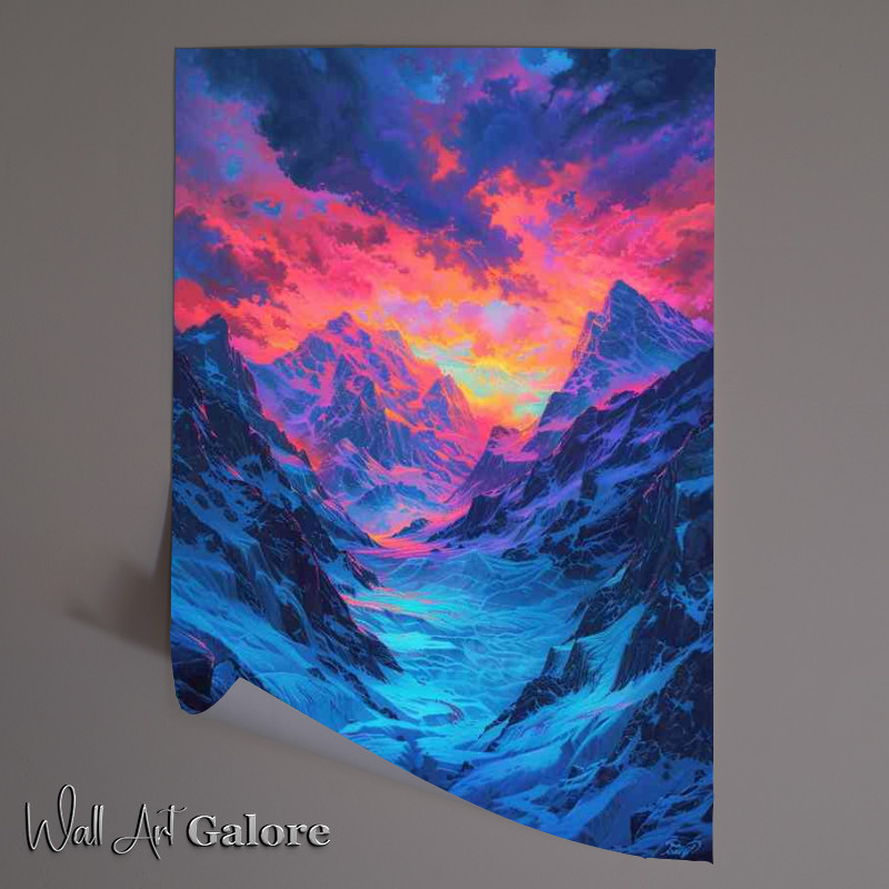 Buy Unframed Poster : (The mountain glacier is glowing form the bright sky)