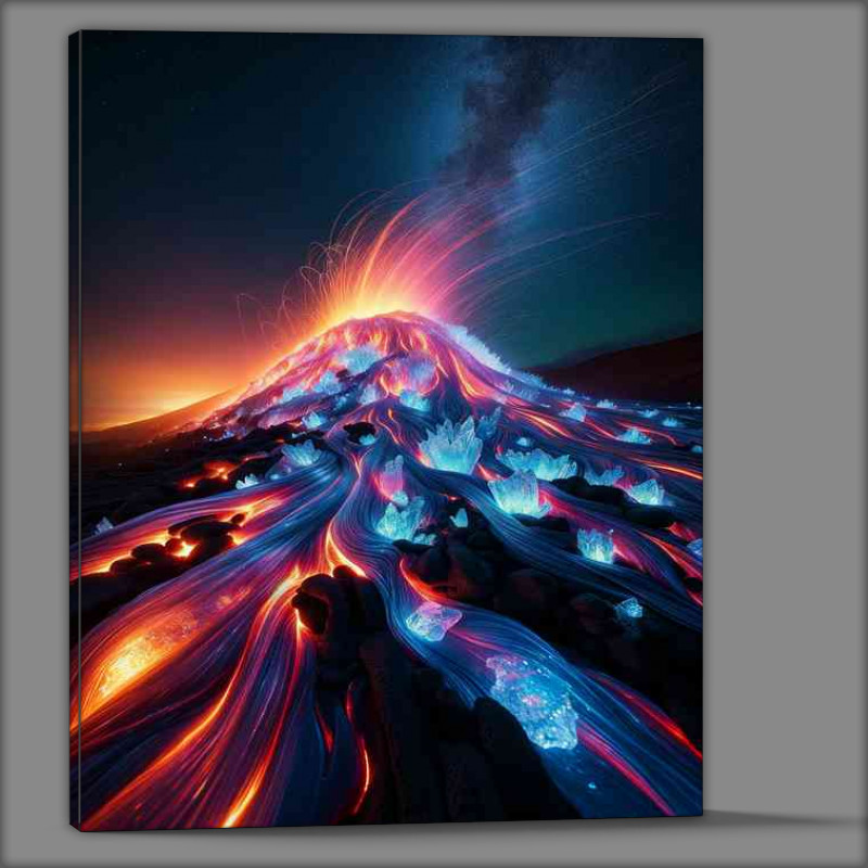 Buy Canvas : (Volcanic landscape at night where the lava flows)