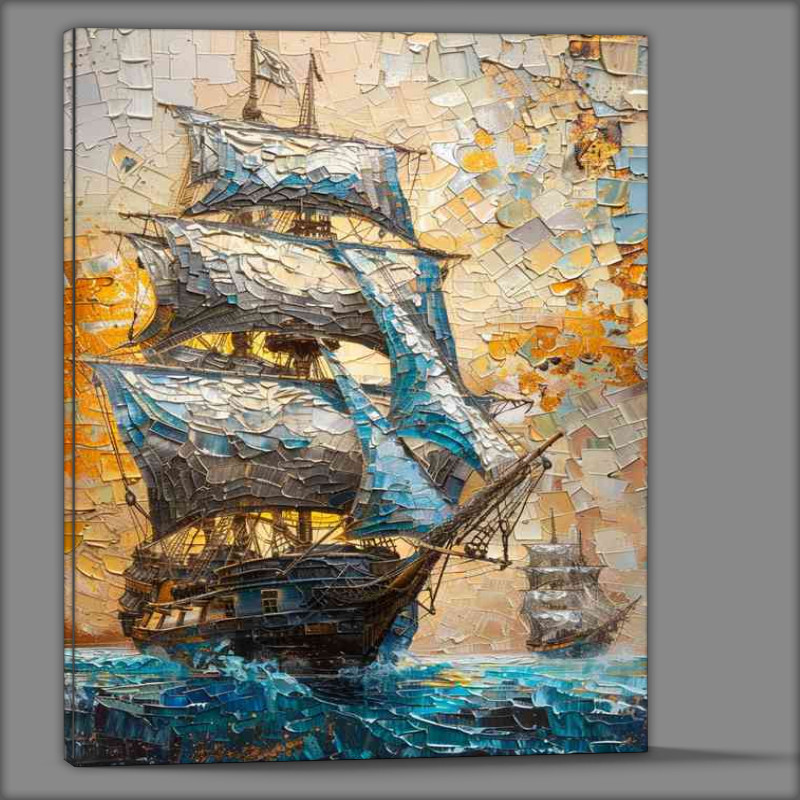 Buy Canvas : (A blue ship with a large sails in the sea)
