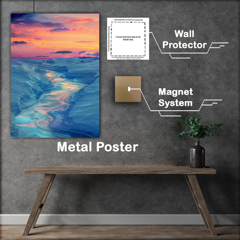 Buy Metal Poster : (Amazing ice river with red skies)