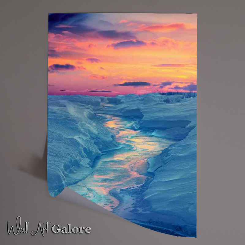 Buy Unframed Poster : (Amazing ice river with red skies)