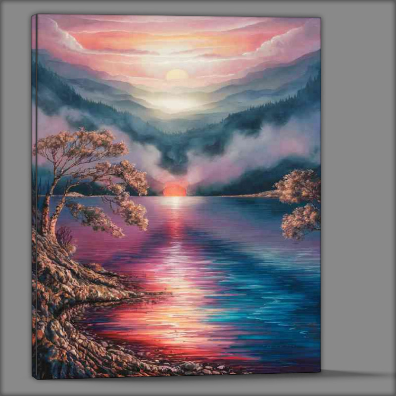 Buy Canvas : (Awe inspiring lake with the sunrising)