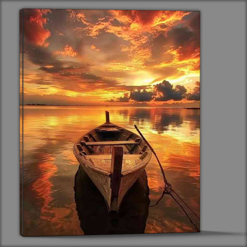 Buy Canvas : (Boat moored on the beech at dusk time)