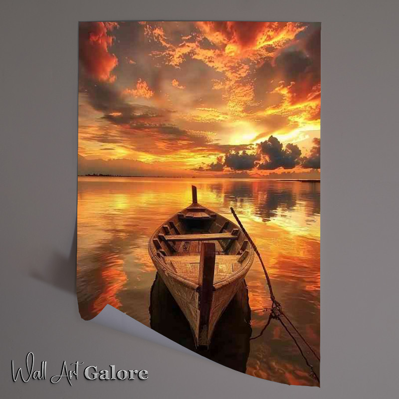 Buy Unframed Poster : (Boat moored on the beech at dusk time)