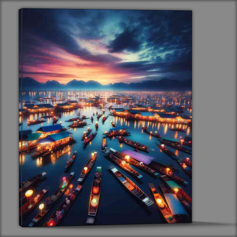Buy Canvas : (Enchanting atmosphere of a bustling floating market)